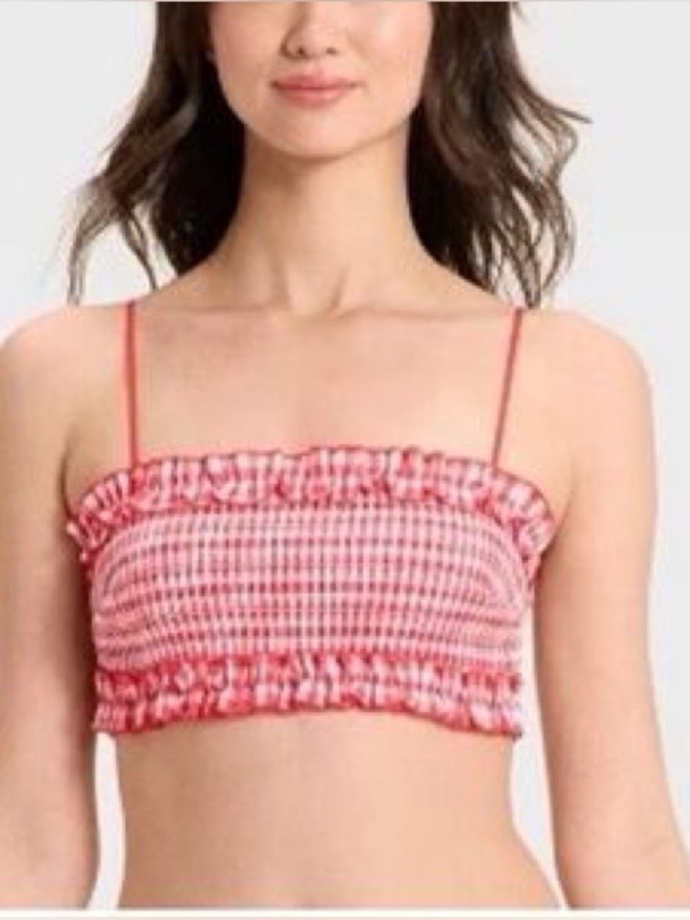 Colsie Gingham Smocked Ruffle Crop Top - Picture 4 of 4